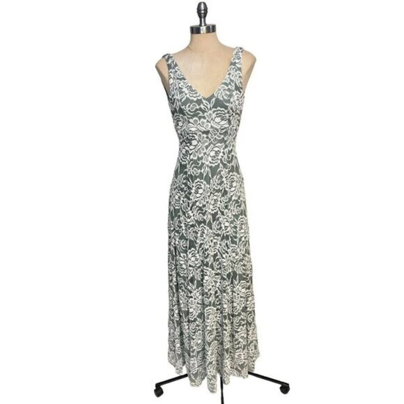 Show Me Your Mumu Green White Lace stretch Maxi Dress NWT XXS - Picture 1 of 6